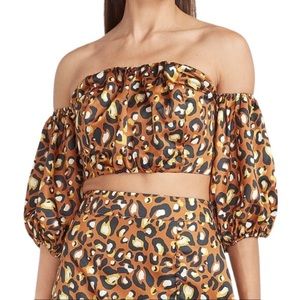 Express x LadyGang Leopard Off The Shoulder Cropped Sweetheart Top NWOT
